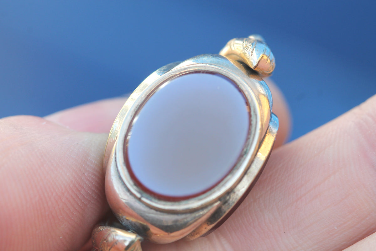 Antique Victorian 9ct Gold Filled Triple Agate Spinner Fob | 9th Queen's Royal Lancers Intaglio — view 13