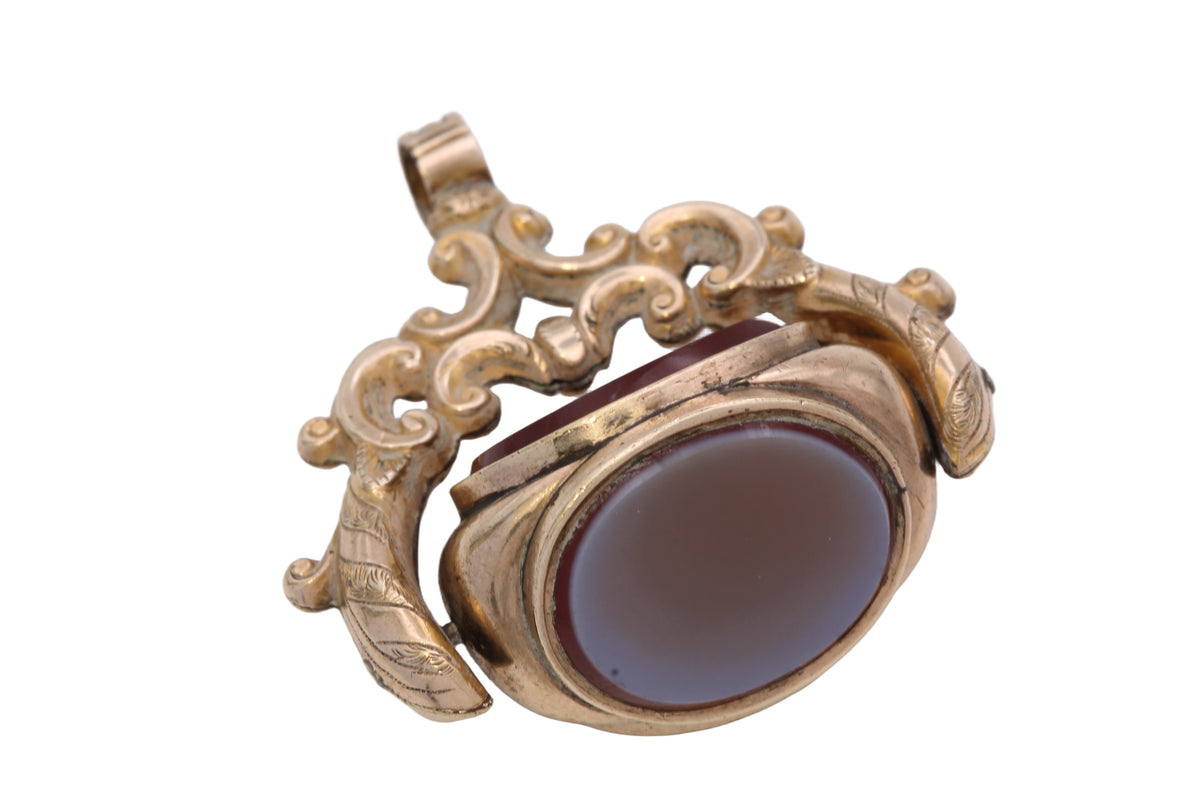 Antique Victorian 9ct Gold Filled Triple Agate Spinner Fob | 9th Queen's Royal Lancers Intaglio — view 16