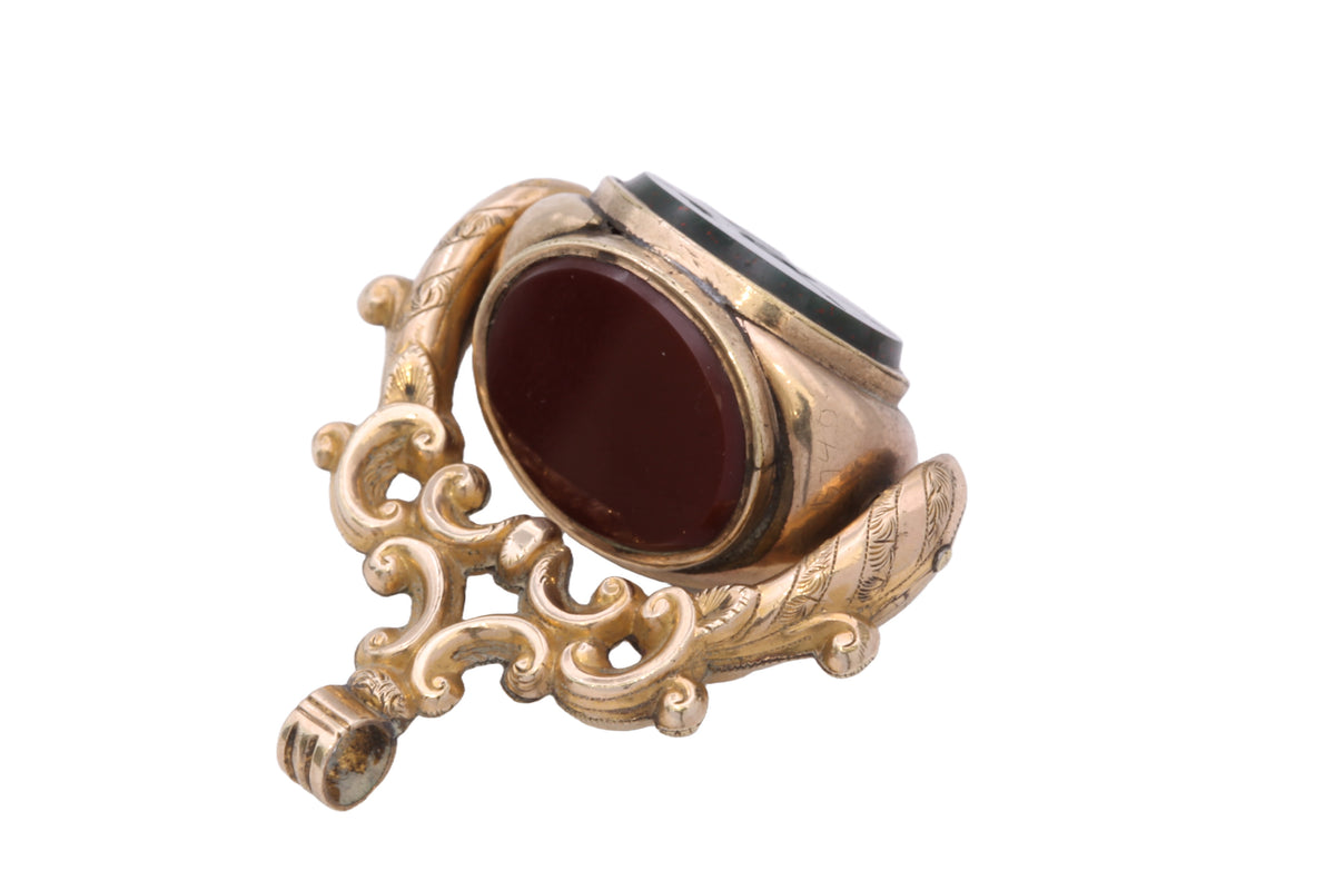 Antique Victorian 9ct Gold Filled Triple Agate Spinner Fob | 9th Queen's Royal Lancers Intaglio — view 18