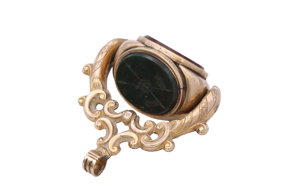 Antique Victorian 9ct Gold Filled Triple Agate Spinner Fob | 9th Queen's Royal Lancers Intaglio — view 19