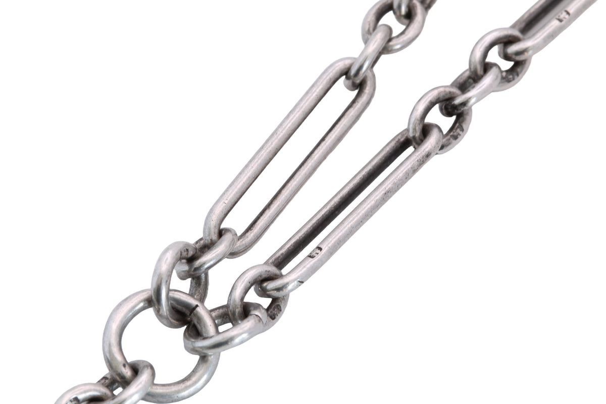 Antique 1914 Sterling Silver Trombone Link Double Albert Chain | 14" — view 9