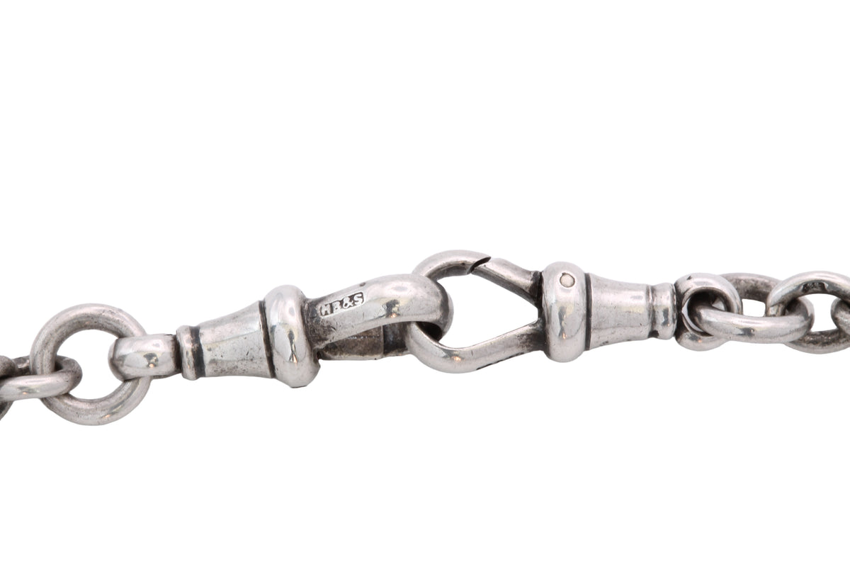 Antique 1914 Sterling Silver Trombone Link Double Albert Chain | 14" — view 6