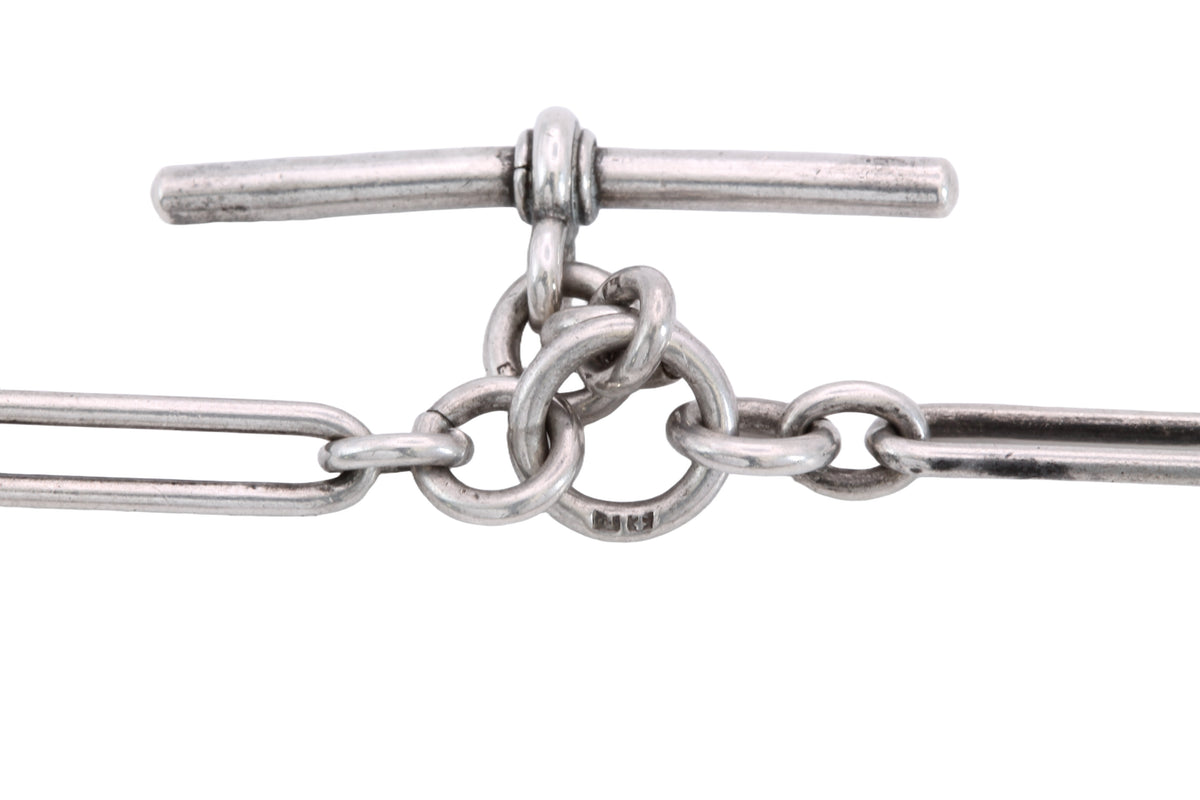 Antique 1914 Sterling Silver Trombone Link Double Albert Chain | 14" — view 5