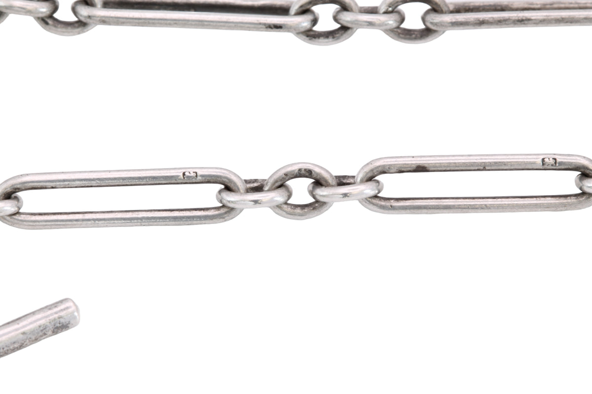 Antique 1914 Sterling Silver Trombone Link Double Albert Chain | 14" — view 10