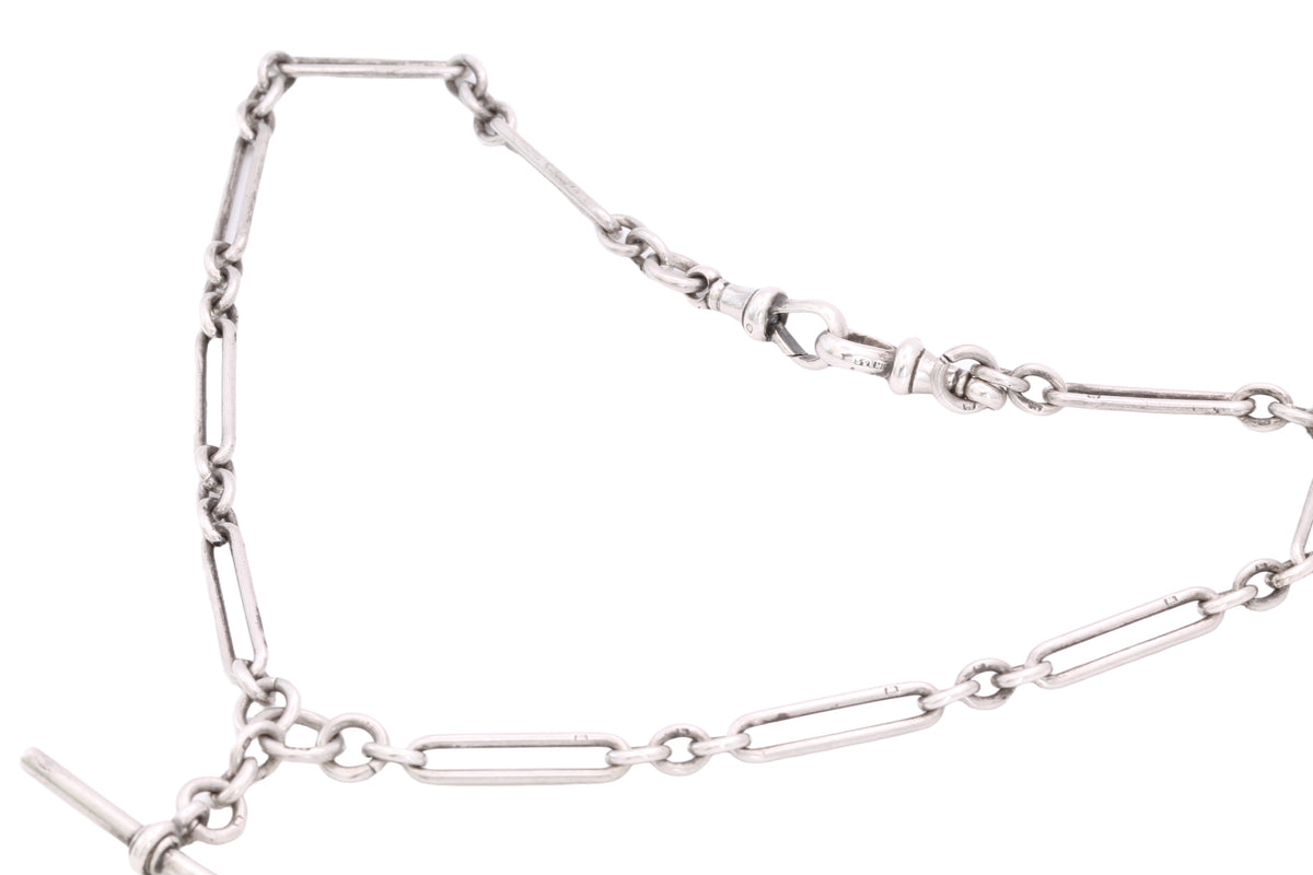 Antique 1914 Sterling Silver Trombone Link Double Albert Chain | 14" — view 4