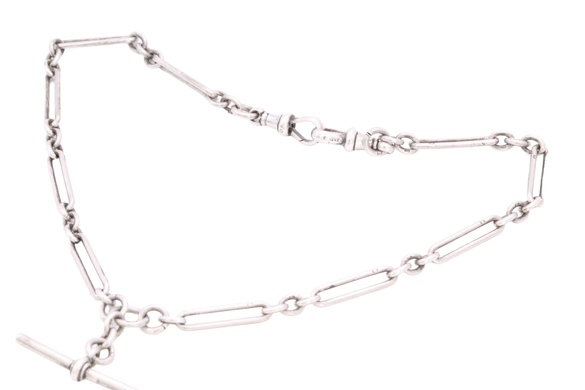 Antique 1914 Sterling Silver Trombone Link Double Albert Chain | 14" — view 11