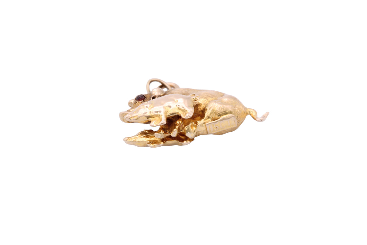 Antique Edwardian 15ct Gold Pig & Piglet Charm with Ruby Eyes — view 11
