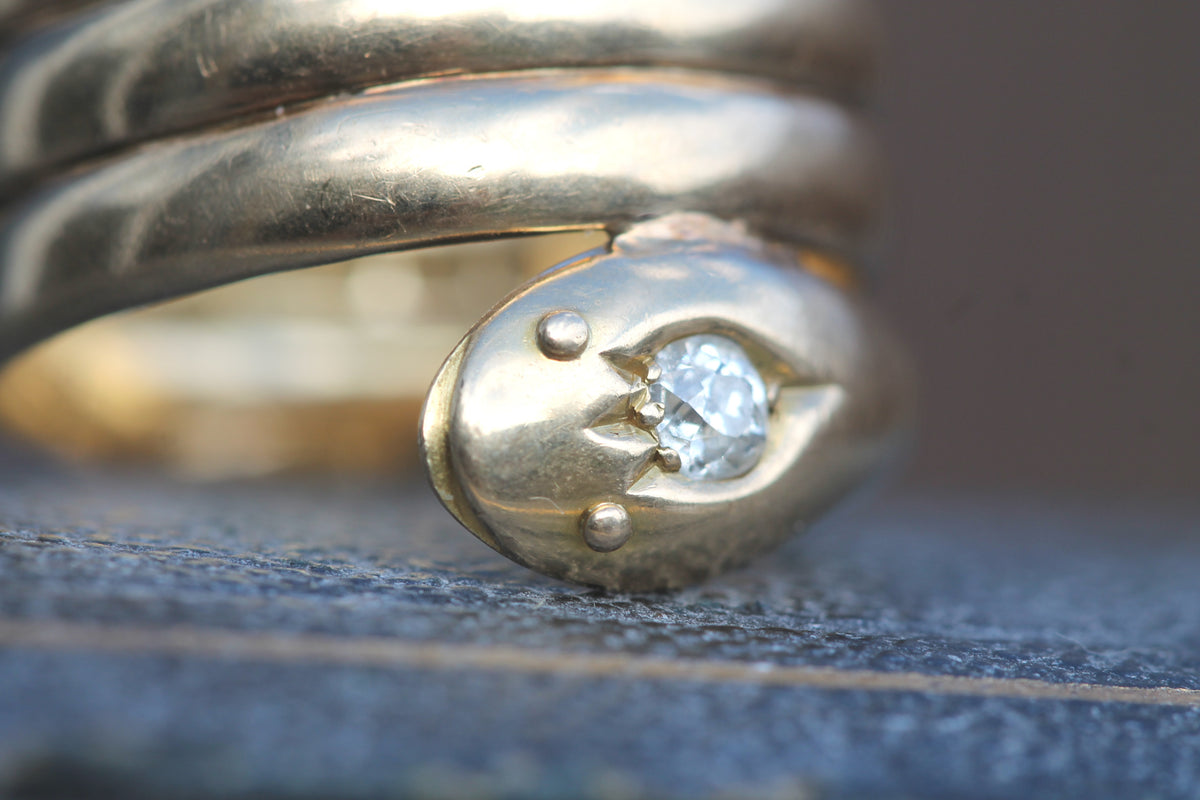 Antique Victorian 18ct Gold Diamond Snake Ring 1898 | 10.15g — view 14