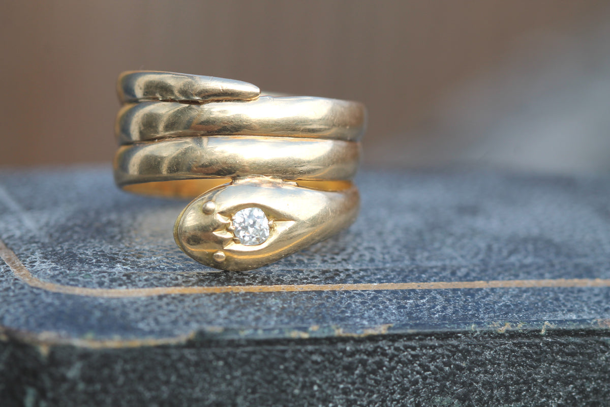 Antique Victorian 18ct Gold Diamond Snake Ring 1898 | 10.15g — view 18