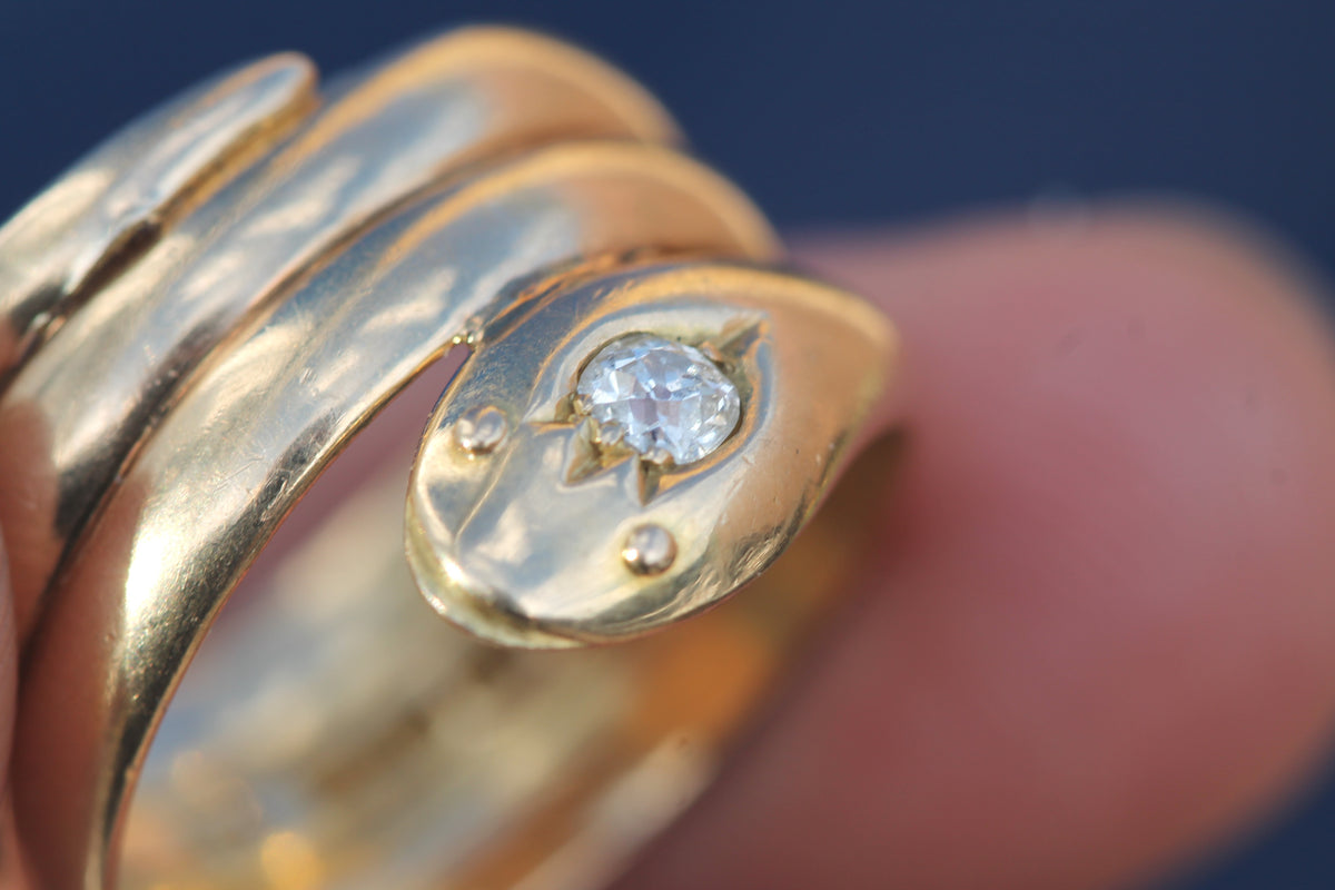 Antique Victorian 18ct Gold Diamond Snake Ring 1898 | 10.15g — view 7