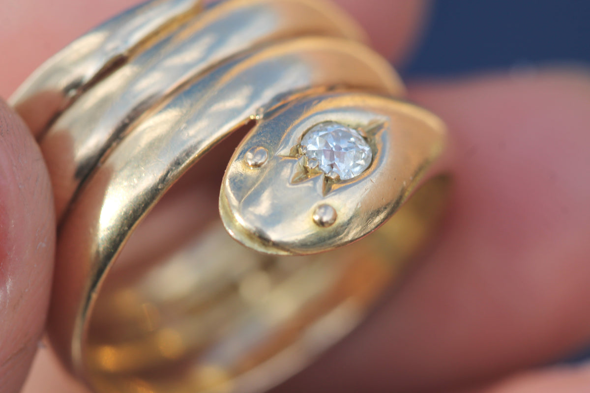 Antique Victorian 18ct Gold Diamond Snake Ring 1898 | 10.15g — view 8