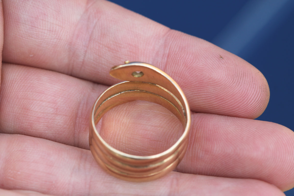 Antique Victorian 18ct Gold Diamond Snake Ring 1898 | 10.15g — view 9