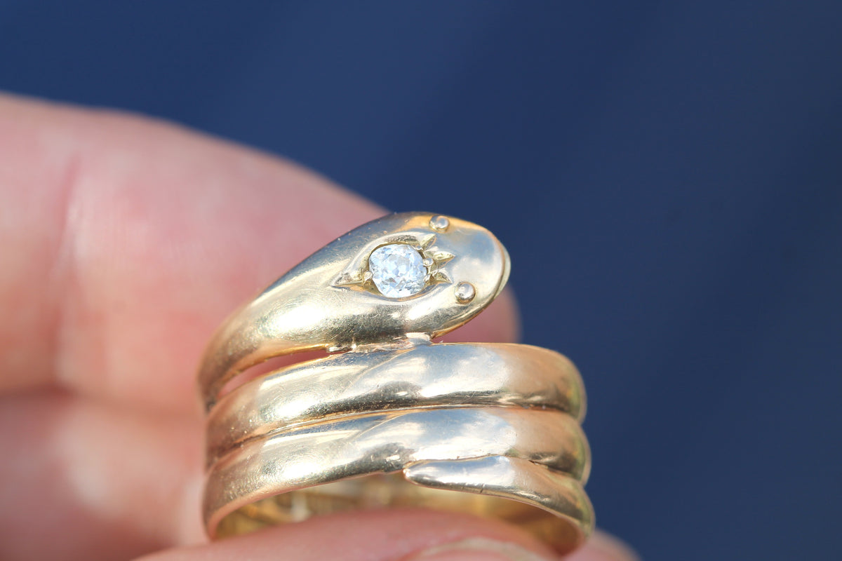 Antique Victorian 18ct Gold Diamond Snake Ring 1898 | 10.15g — view 5