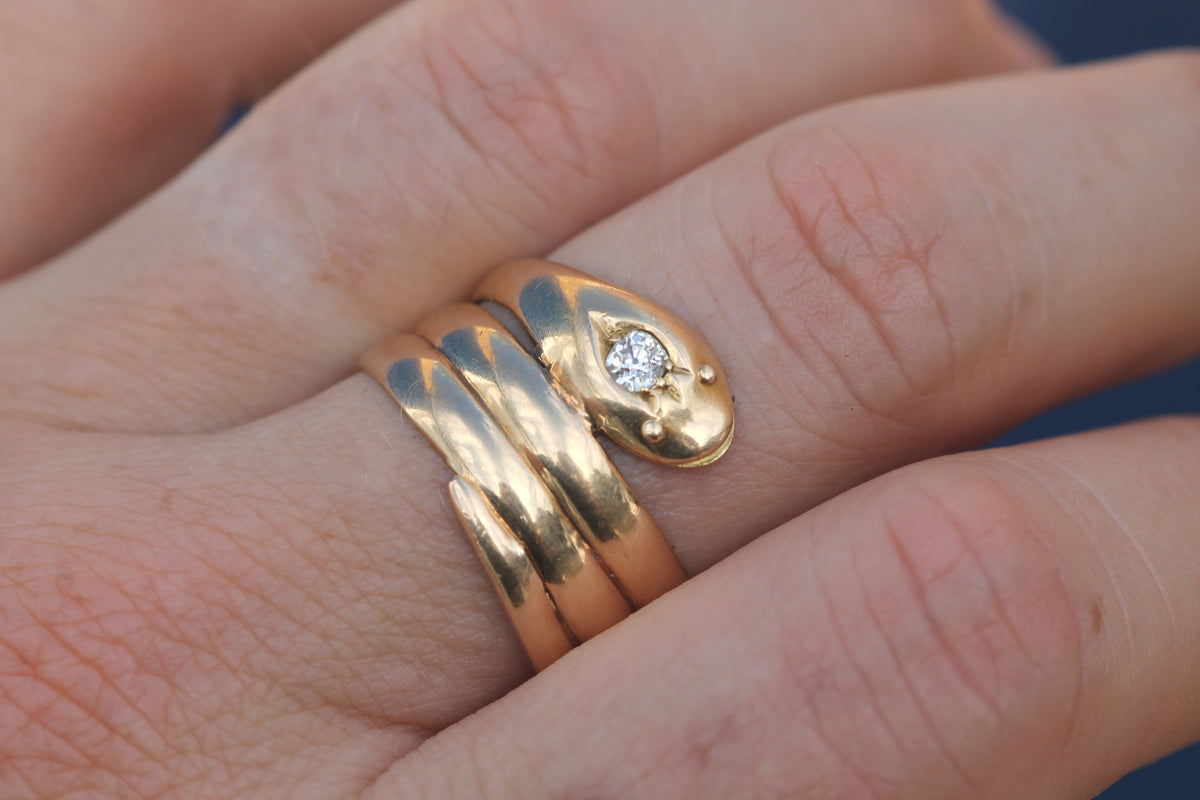 Antique Victorian 18ct Gold Diamond Snake Ring 1898 | 10.15g — view 15
