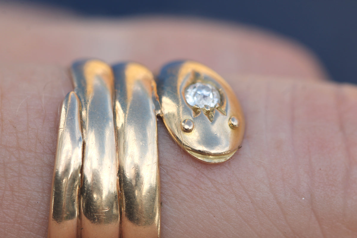Antique Victorian 18ct Gold Diamond Snake Ring 1898 | 10.15g — view 17