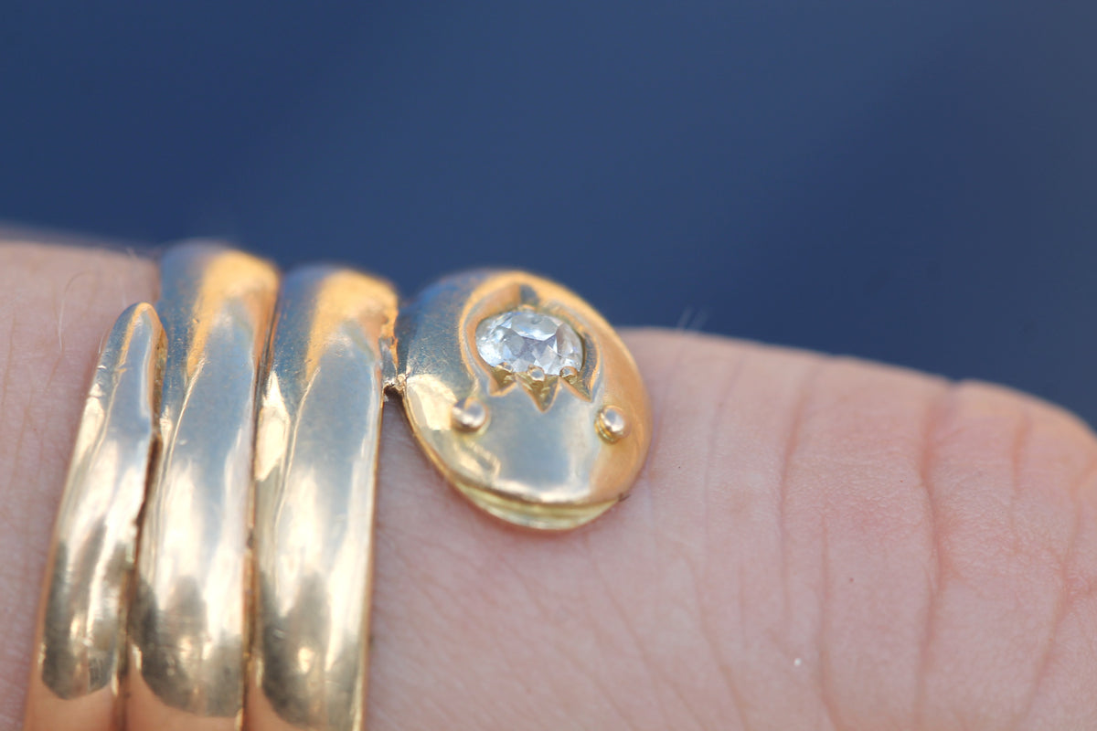 Antique Victorian 18ct Gold Diamond Snake Ring 1898 | 10.15g — view 6