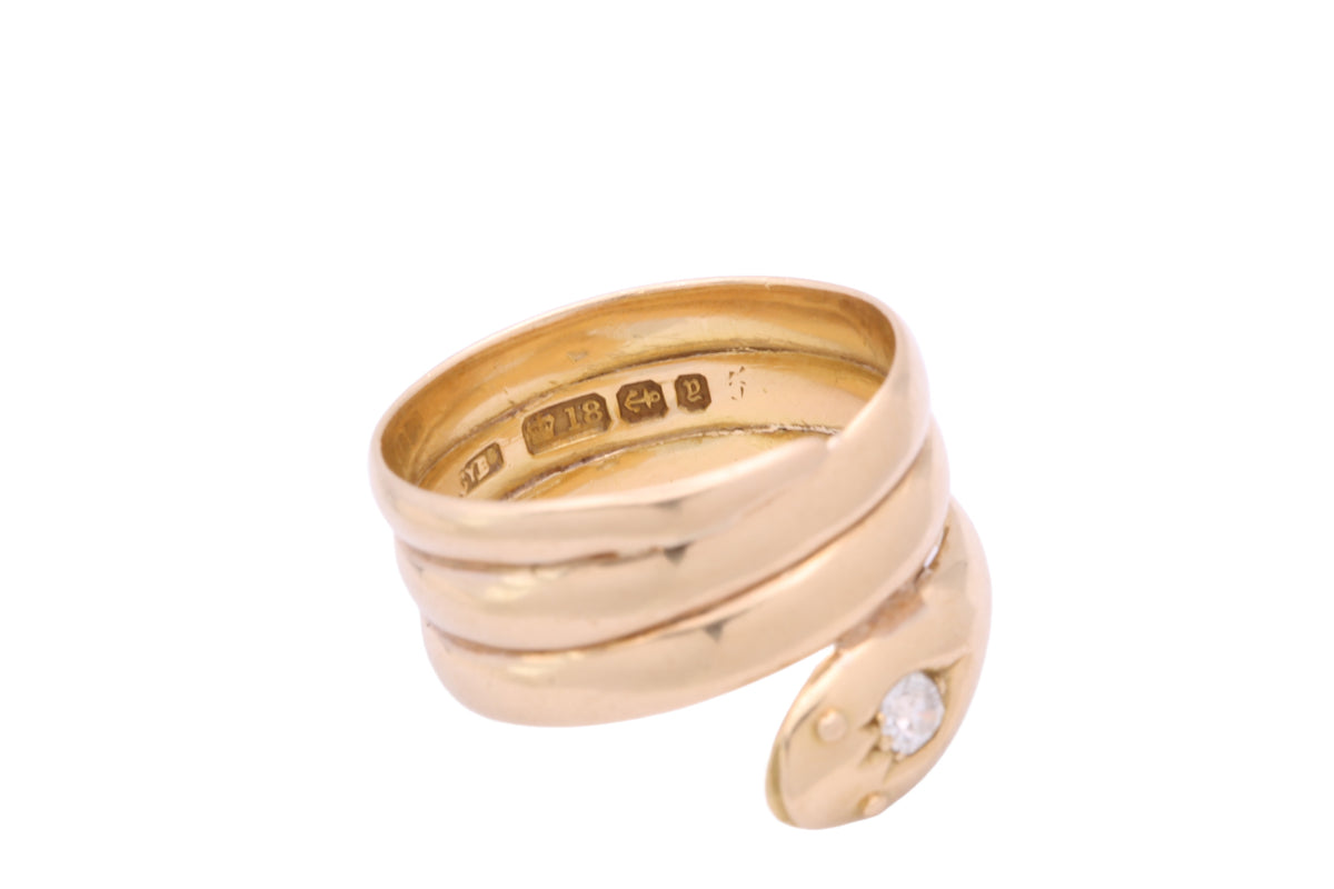 Antique Victorian 18ct Gold Diamond Snake Ring 1898 | 10.15g — view 12
