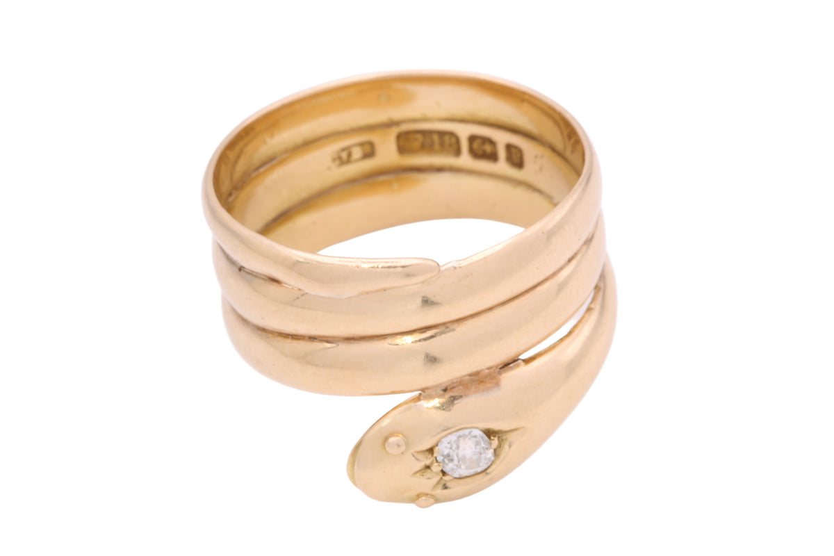 Antique Victorian 18ct Gold Diamond Snake Ring 1898 | 10.15g — view 10