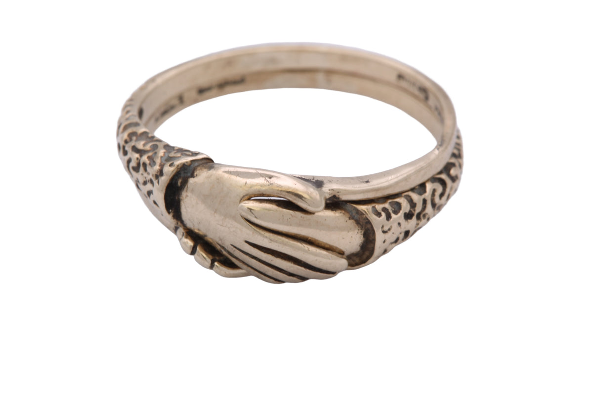 Vintage mid-century 9ct gold two-part fede ring with clasped hands