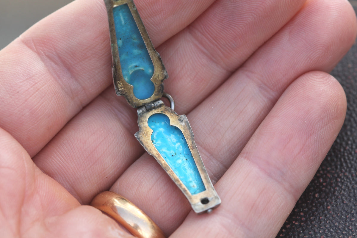 Art Deco Continental 800 Silver Enamel Egyptian Sarcophagus Pendant c.1930s — view 6