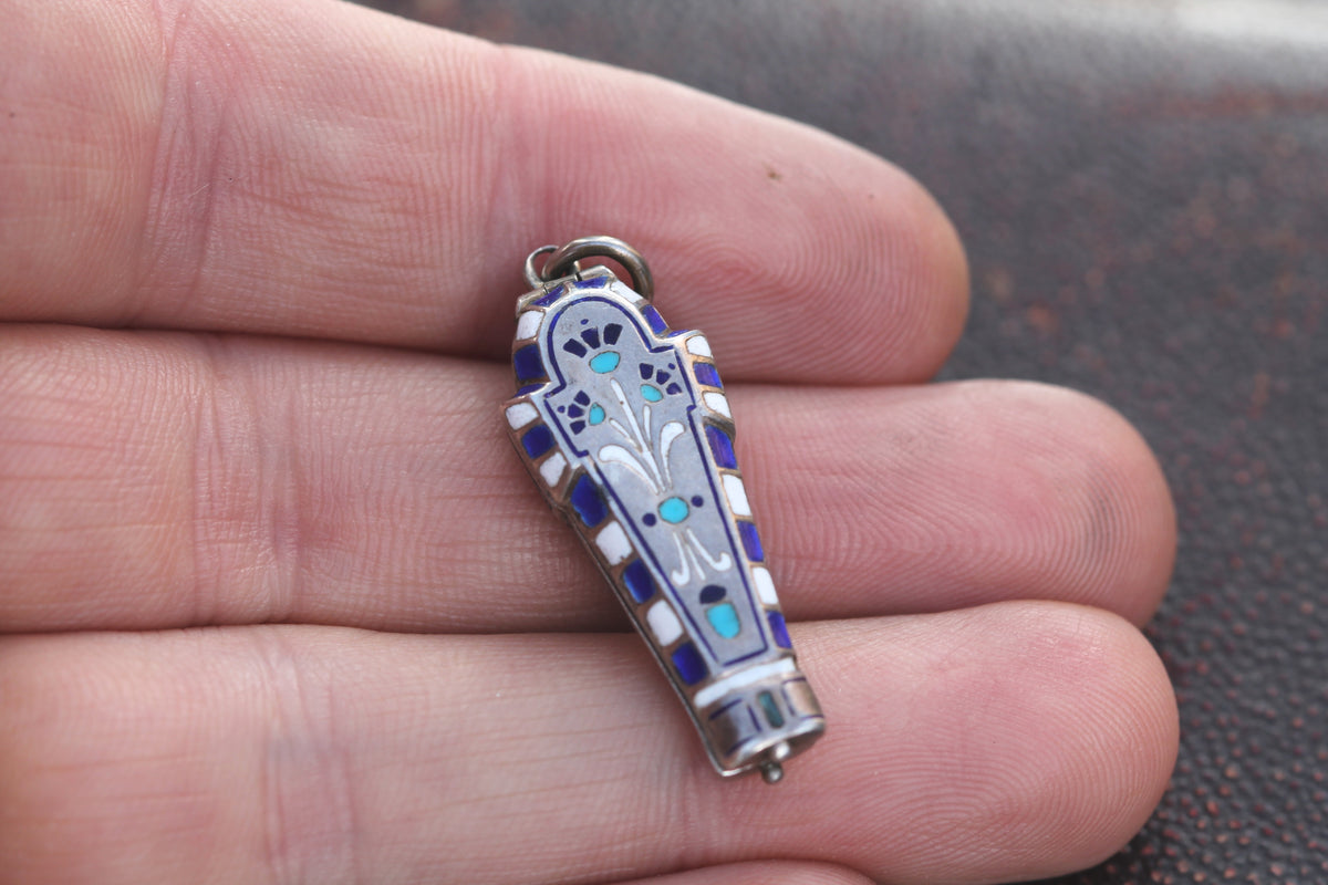Art Deco Continental 800 Silver Enamel Egyptian Sarcophagus Pendant c.1930s — view 8