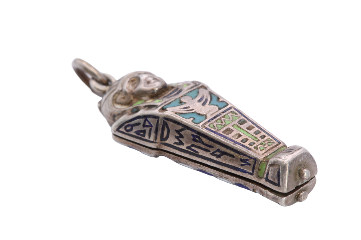 Art Deco Continental 800 Silver Enamel Egyptian Sarcophagus Pendant c.1930s — view 13