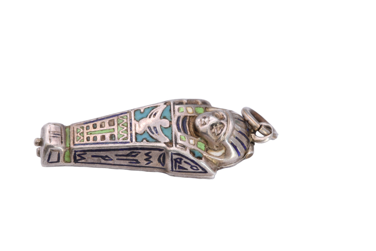 Art Deco Continental 800 Silver Enamel Egyptian Sarcophagus Pendant c.1930s — view 14