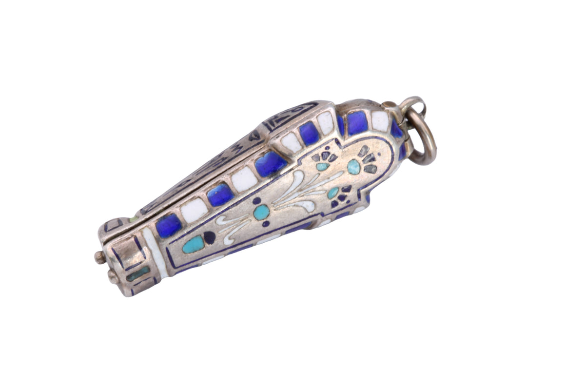 Art Deco Continental 800 Silver Enamel Egyptian Sarcophagus Pendant c.1930s — view 15