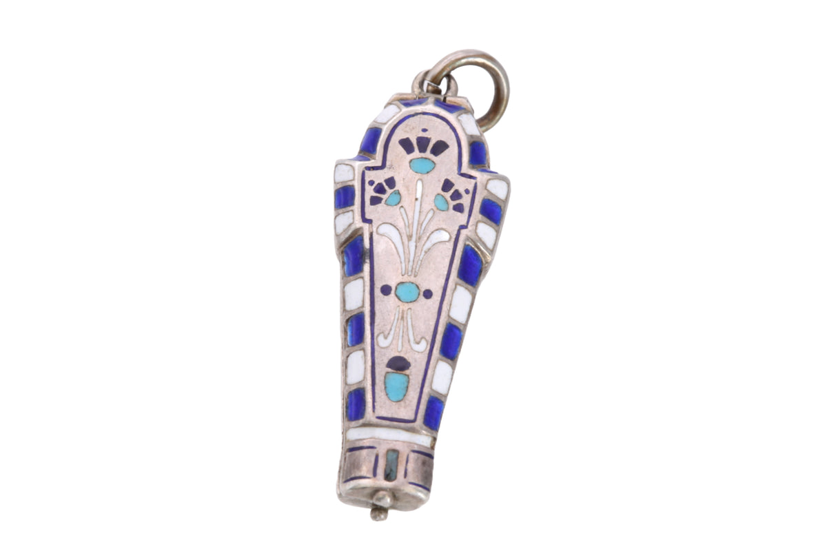 Art Deco Continental 800 Silver Enamel Egyptian Sarcophagus Pendant c.1930s — view 4
