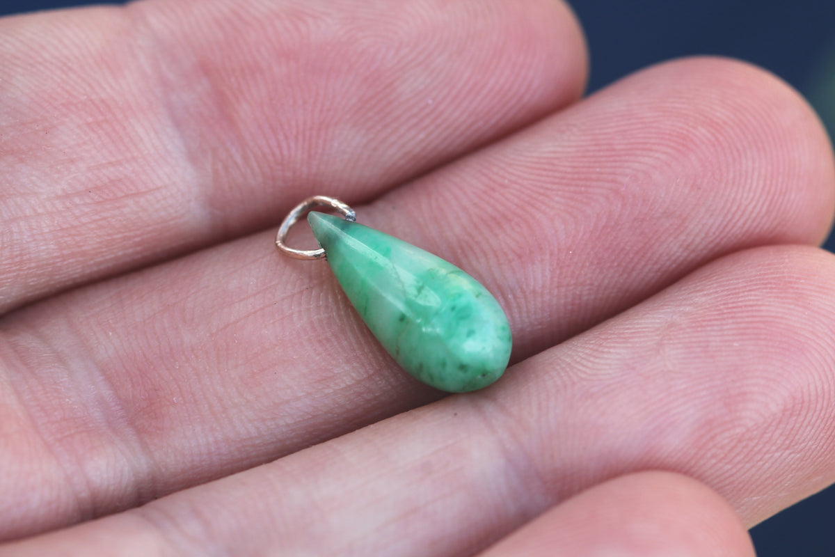 Vintage Mid-Century 9ct Gold & Jade Teardrop Pendant — view 6