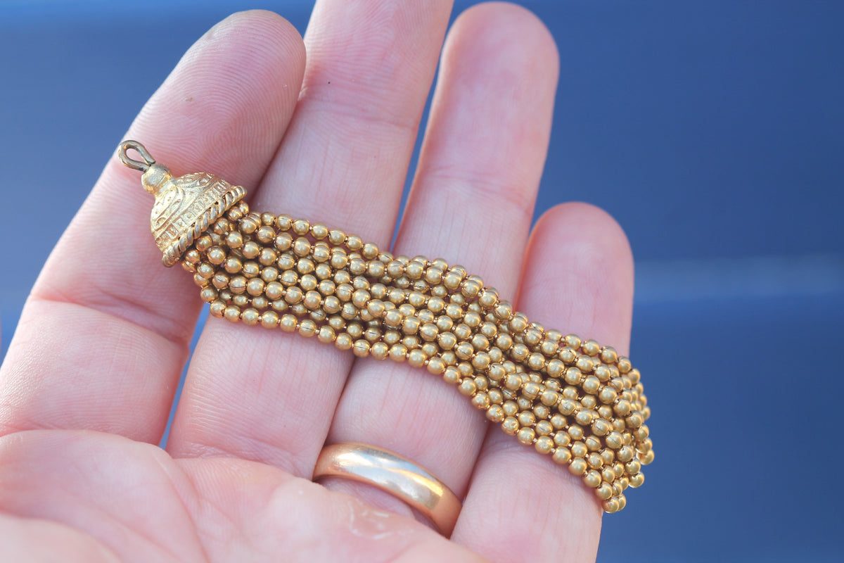 Antique Victorian 9ct Rolled Gold Beaded Tassel Pendant c.1880 — view 4