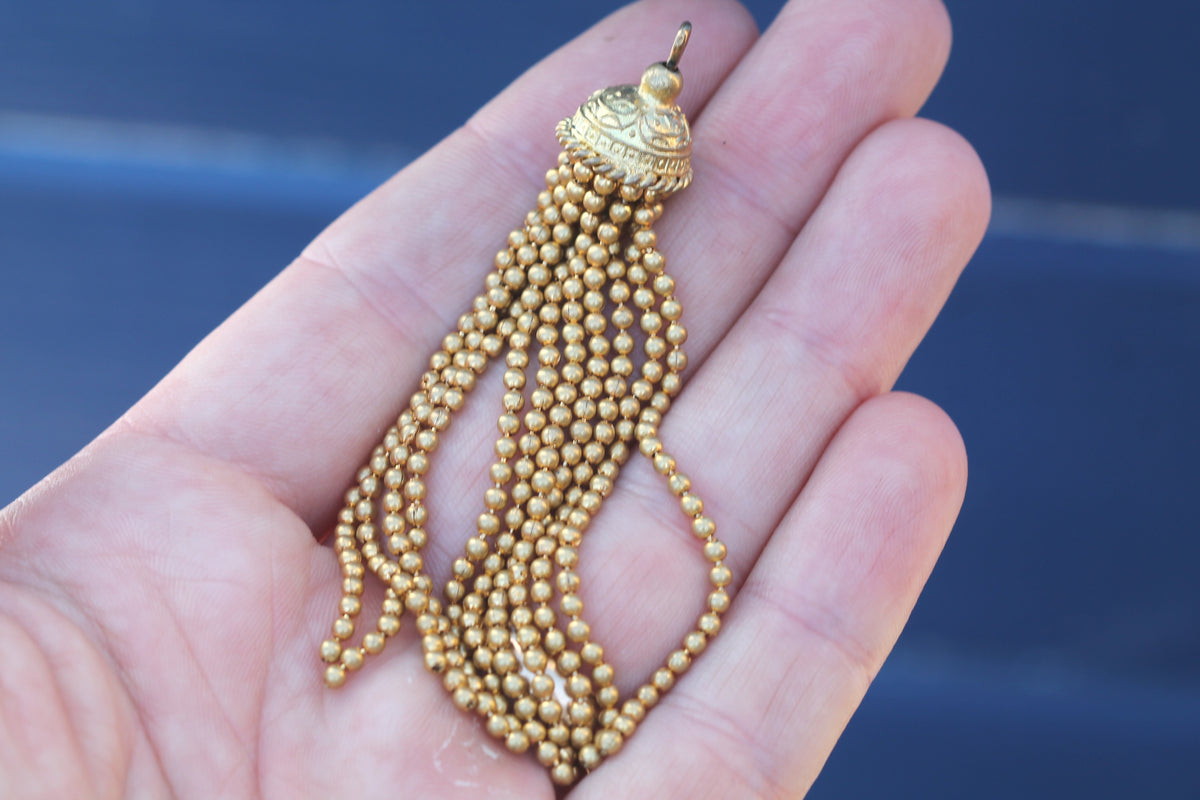 Antique Victorian 9ct Rolled Gold Beaded Tassel Pendant c.1880 — view 5