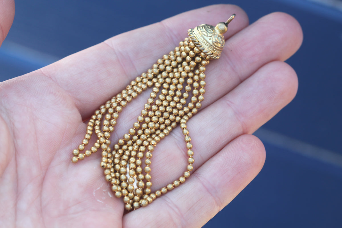 Antique Victorian 9ct Rolled Gold Beaded Tassel Pendant c.1880 — view 6