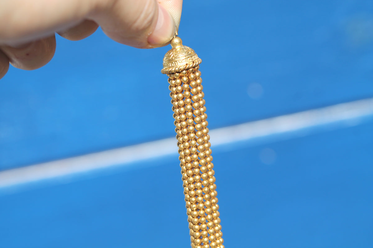 Antique Victorian 9ct Rolled Gold Beaded Tassel Pendant c.1880 — view 8