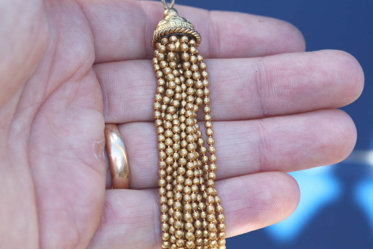 Antique Victorian 9ct Rolled Gold Beaded Tassel Pendant c.1880 — view 9