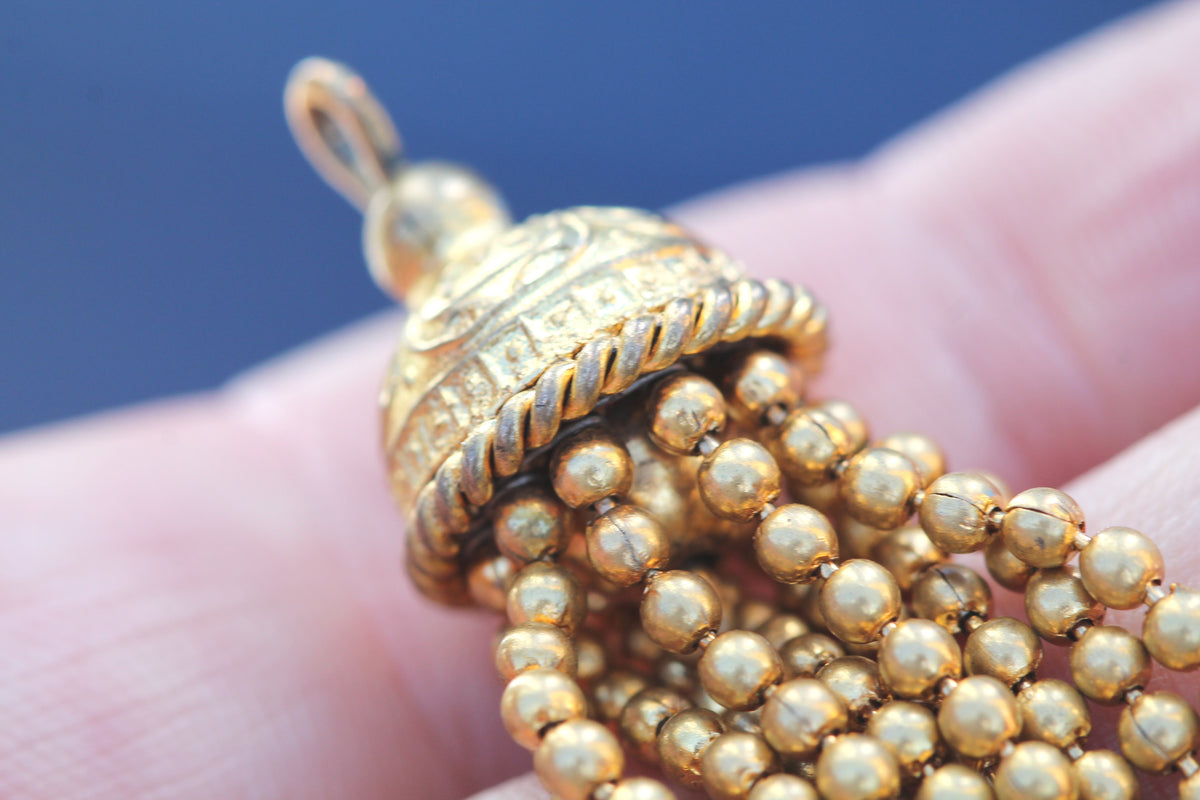 Antique Victorian 9ct Rolled Gold Beaded Tassel Pendant c.1880 — view 11