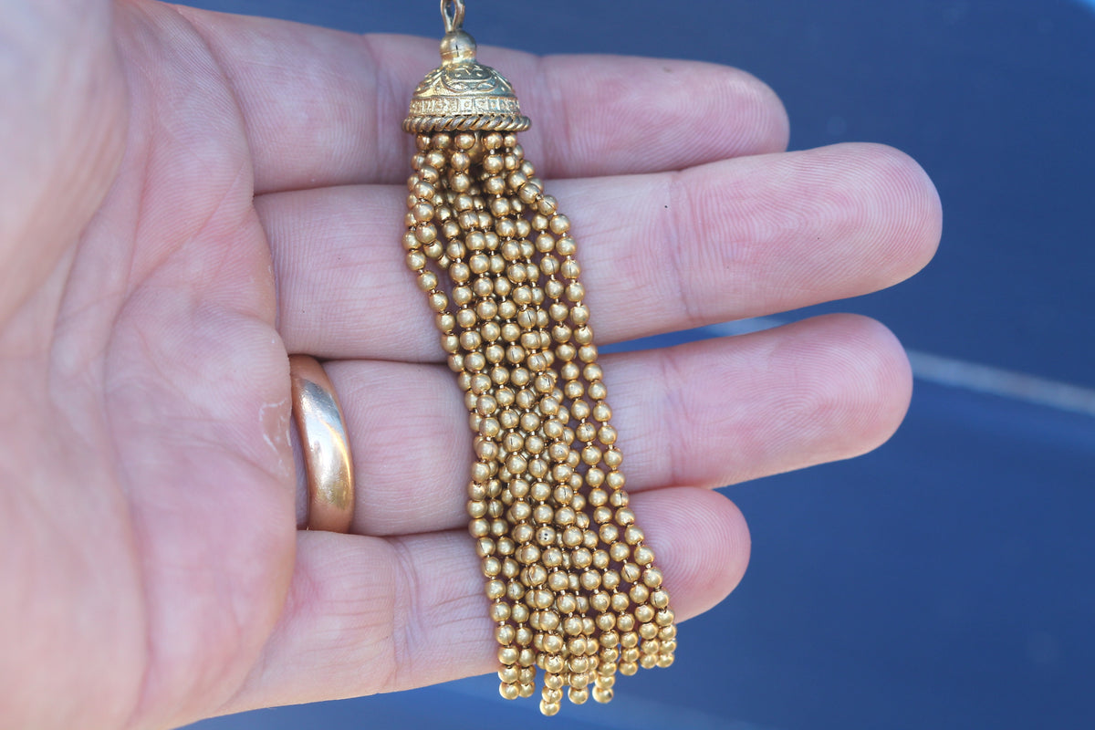 Antique Victorian 9ct Rolled Gold Beaded Tassel Pendant c.1880 — view 12