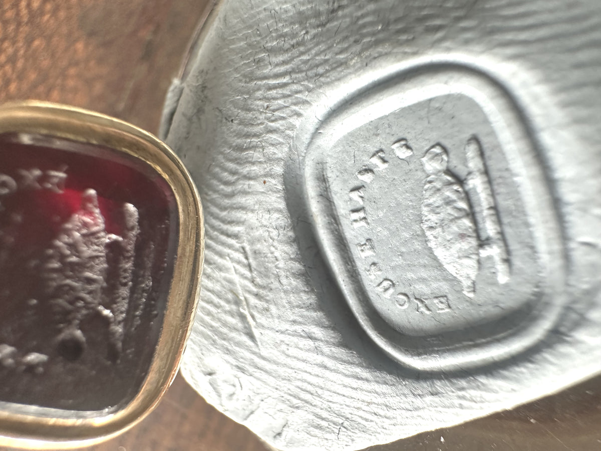 Antique Victorian Rolled Gold Tortoise “Excuse Haste” Red Glass Intaglio Seal c.1860 — view 13