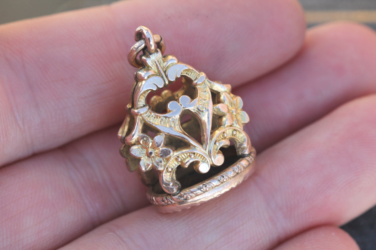 Antique Victorian 9ct Rolled Gold Floral Fob Pendant — view 4