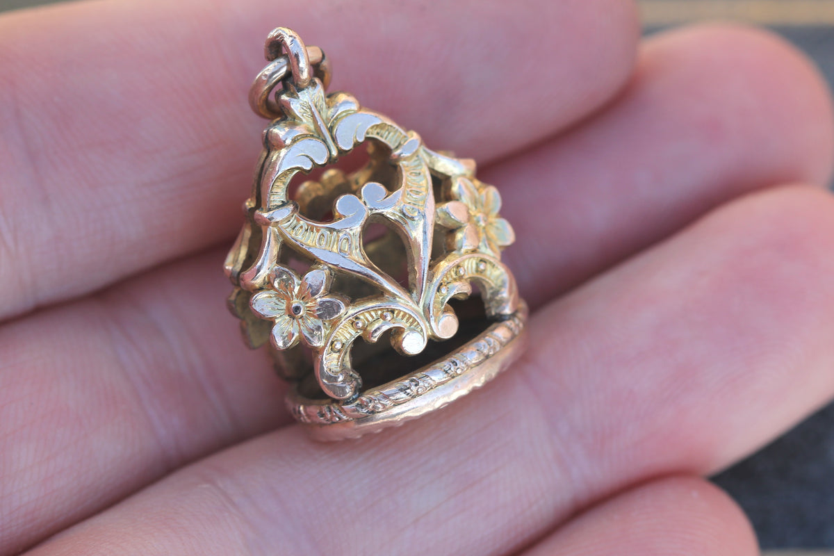 Antique Victorian 9ct Rolled Gold Floral Fob Pendant — view 9