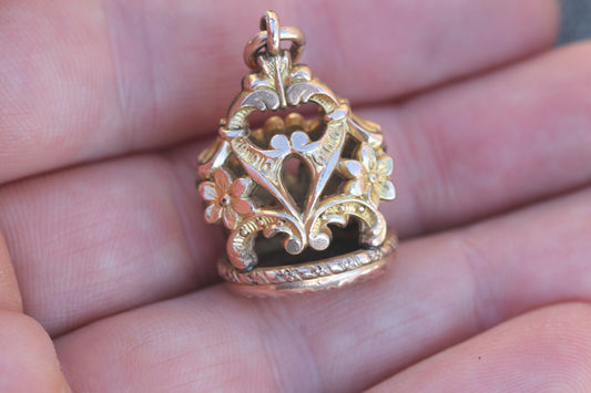 Antique Victorian 9ct rolled gold floral openwork fob pendant