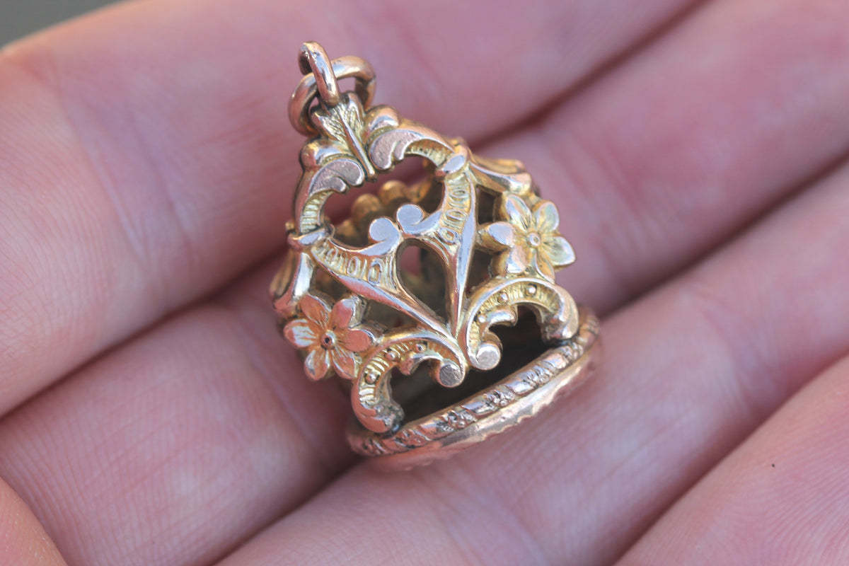 Antique Victorian 9ct Rolled Gold Floral Fob Pendant — view 8