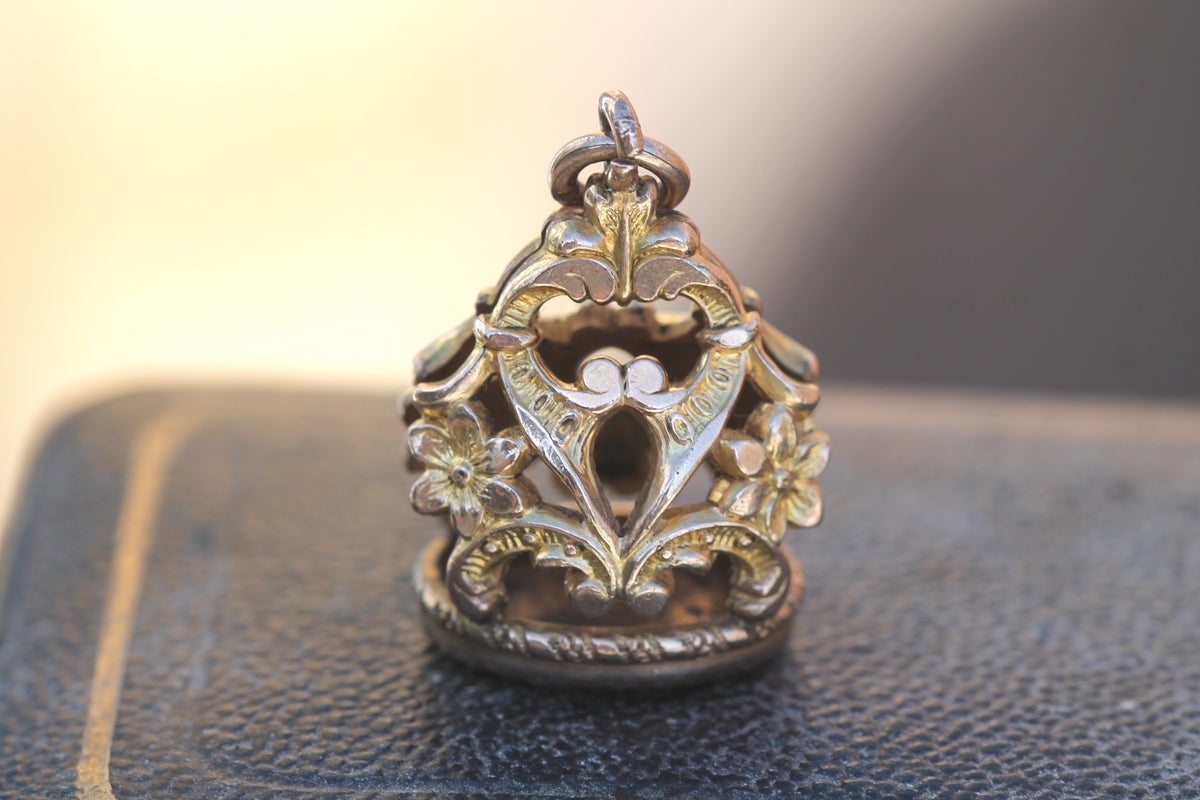 Antique Victorian 9ct Rolled Gold Floral Fob Pendant — view 10