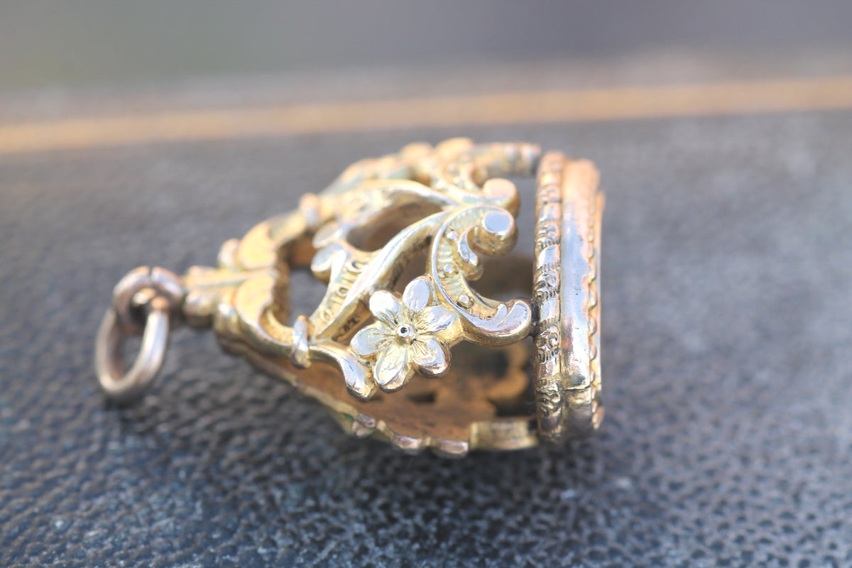 Antique Victorian 9ct Rolled Gold Floral Fob Pendant — view 11