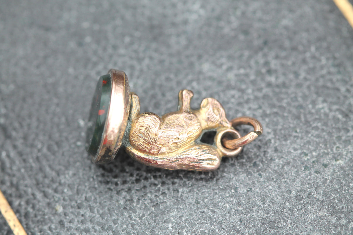 Antique Victorian 9ct Rolled Gold Squirrel Bloodstone Pendant Charm c.1890 — view 13