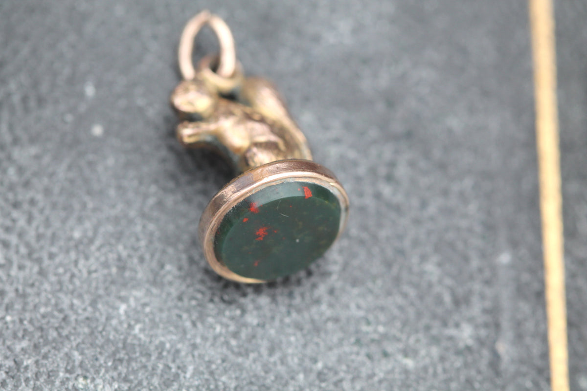 Antique Victorian 9ct Rolled Gold Squirrel Bloodstone Pendant Charm c.1890 — view 9