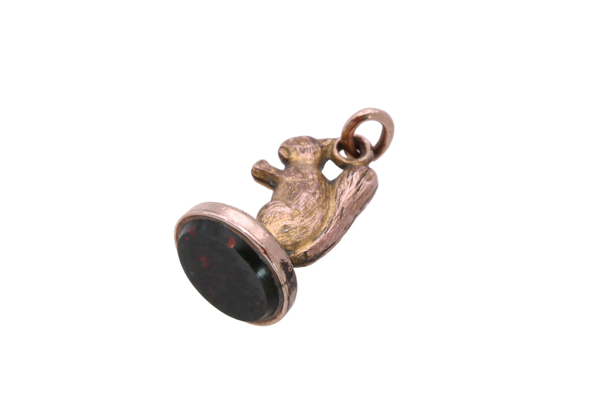 Antique Victorian 9ct Rolled Gold Squirrel Bloodstone Pendant Charm c.1890 — view 15