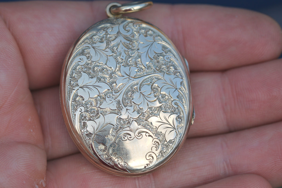 Antique Victorian 9ct Gold Back & Front Enamel Floral Locket | Shamrock Thistle Rose — view 10
