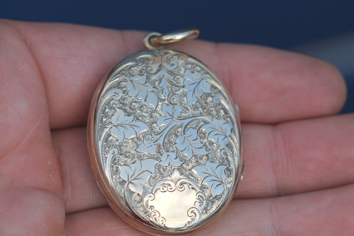 Antique Victorian 9ct Gold Back & Front Enamel Floral Locket | Shamrock Thistle Rose — view 11
