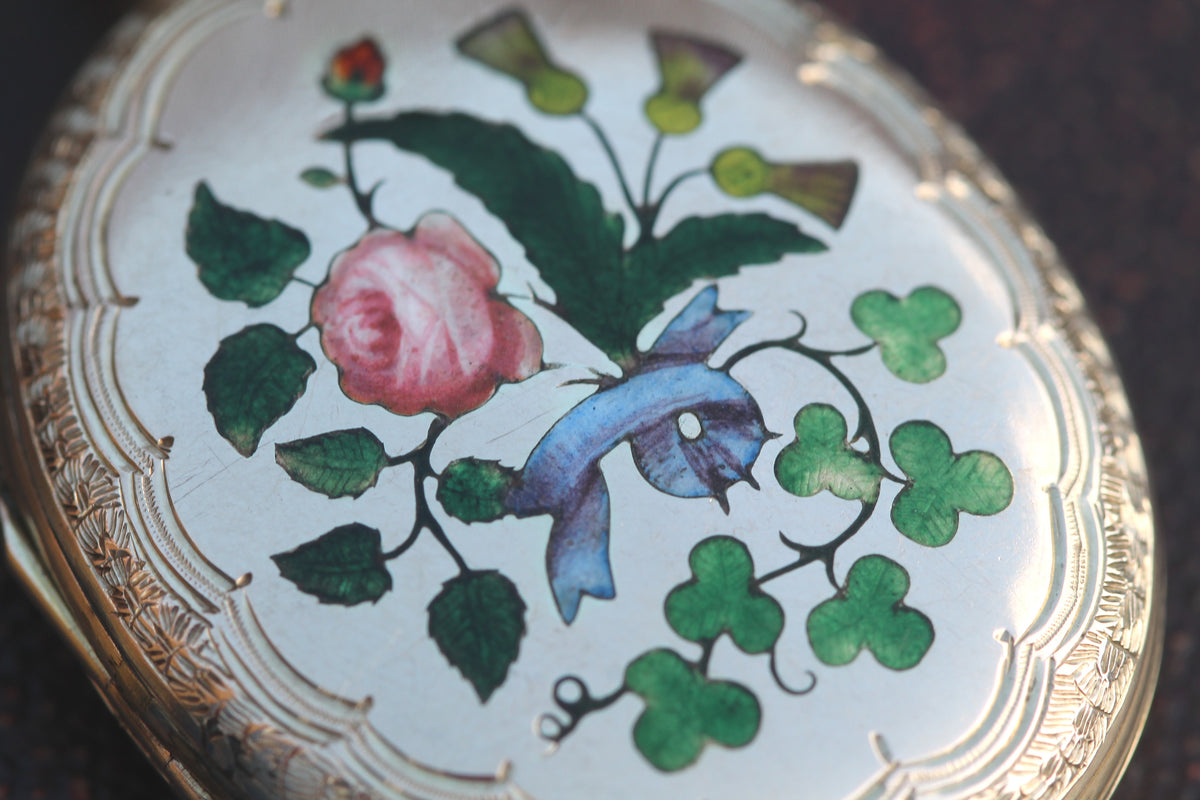 Antique Victorian 9ct Gold Back & Front Enamel Floral Locket | Shamrock Thistle Rose — view 17